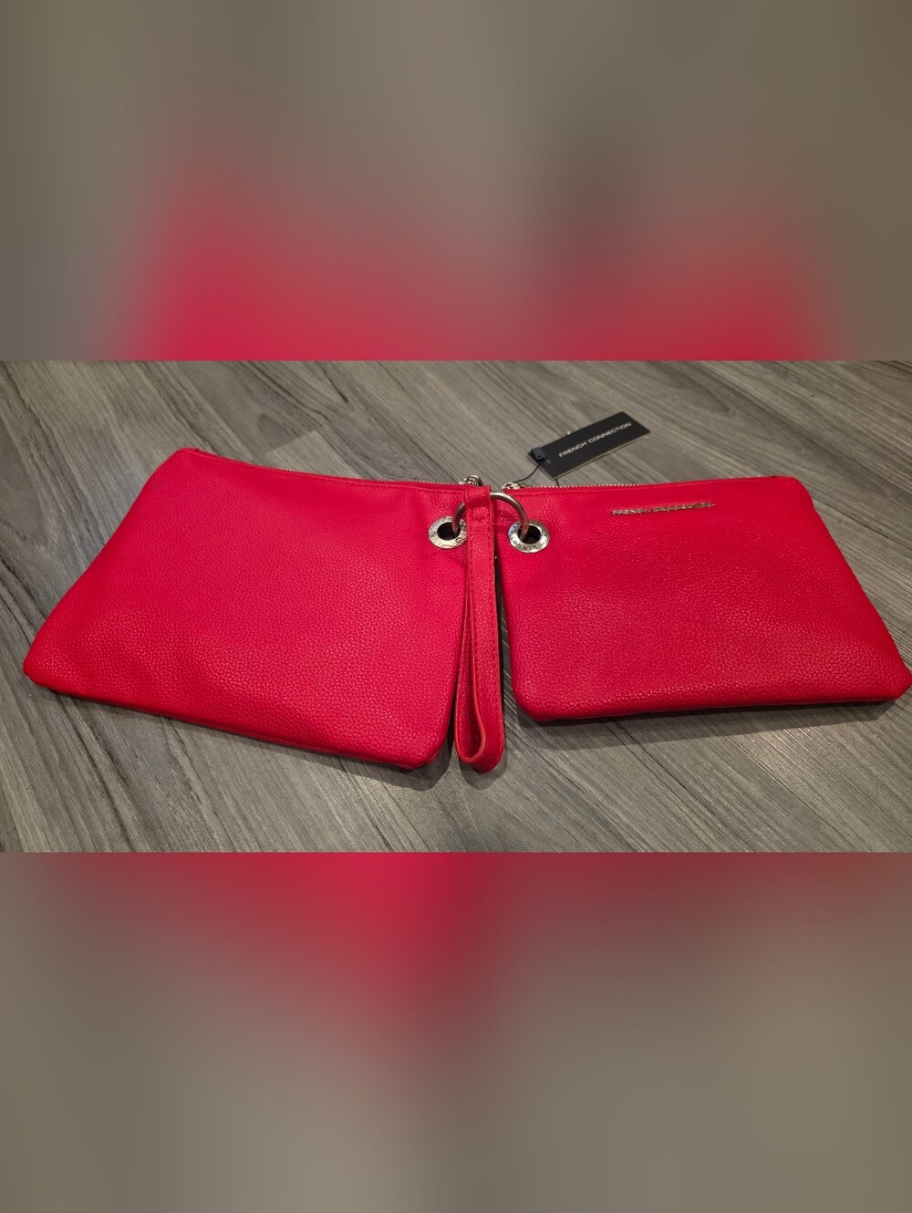 French Connection Lara Pebble Double Slim Pouches Wristlet Red FCWH24210 NWT